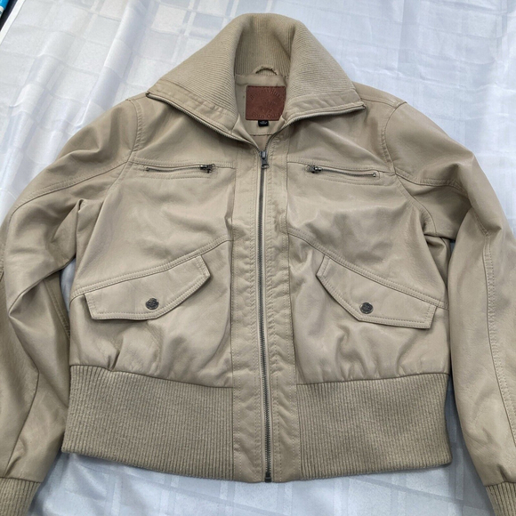 Beverly Hills Polo Club Women’s Tan Faux Leather Short Bomber Jacket Junior Xl - Picture 4 of 16